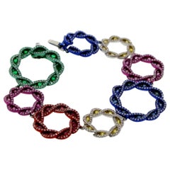 Multi-Color Ruby Sapphire Emerald and White Diamonds Cuff Bracelet