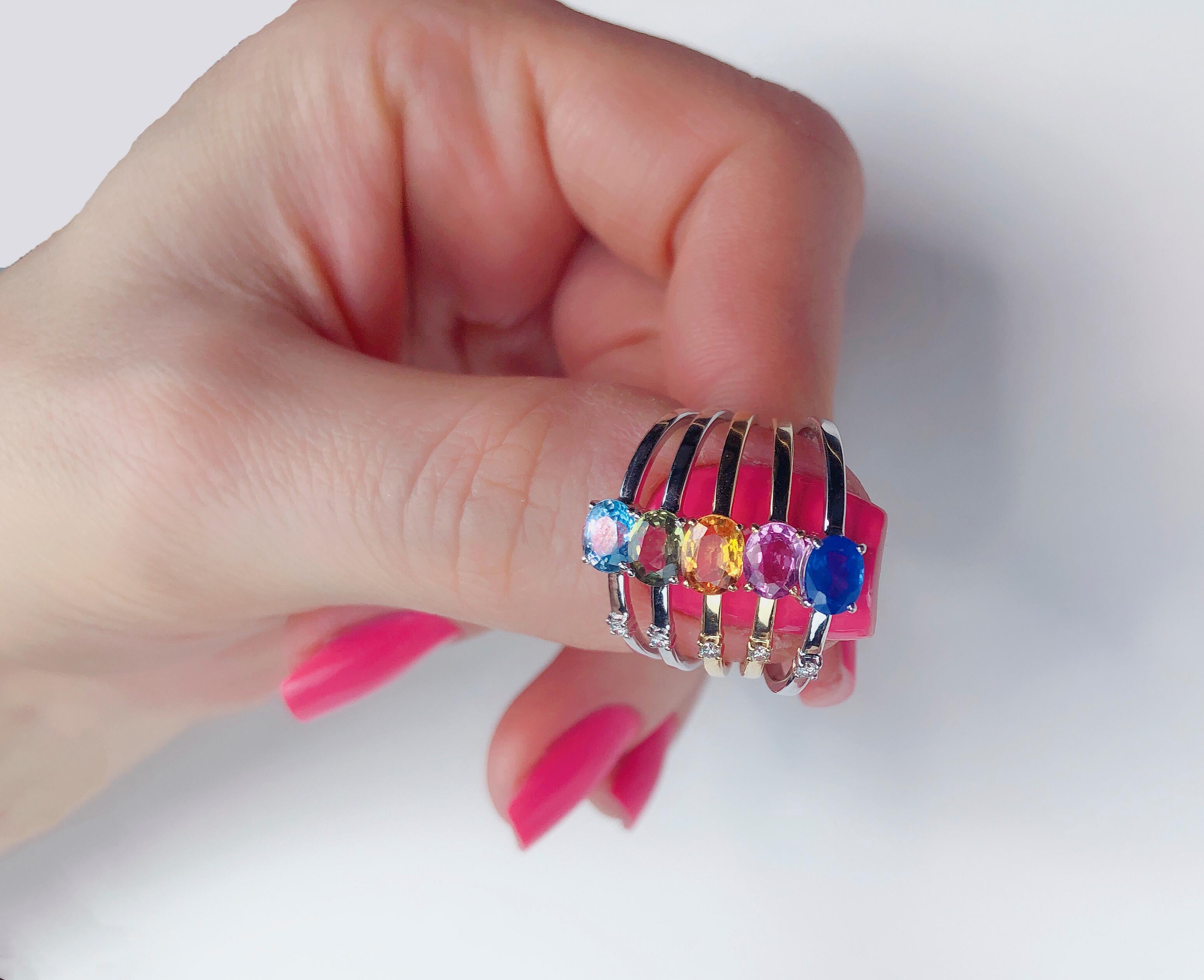 For Sale:  Multicolor sapphire 14k gold ring set. 10
