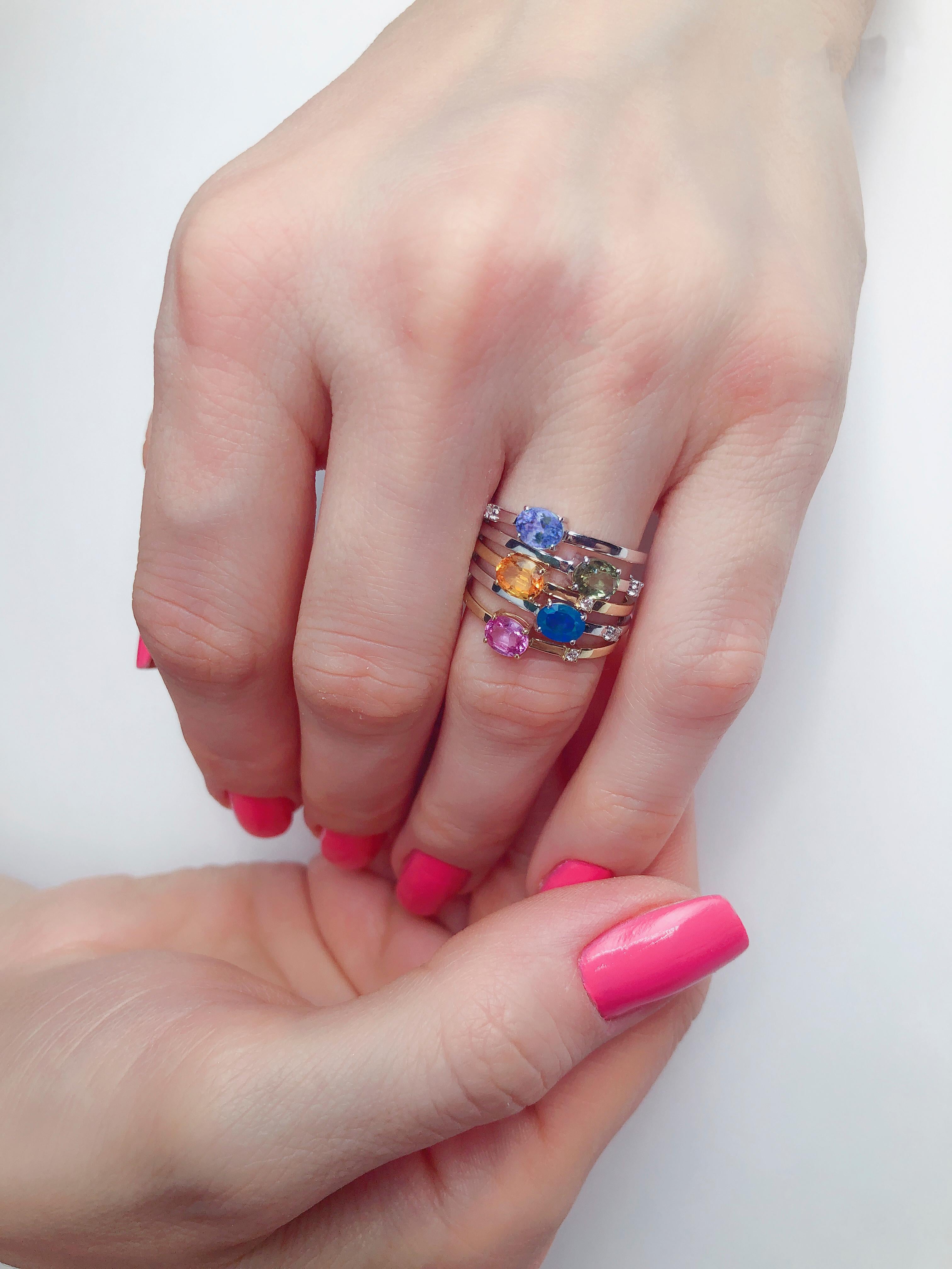 For Sale:  Multicolor sapphire 14k gold ring set. 6
