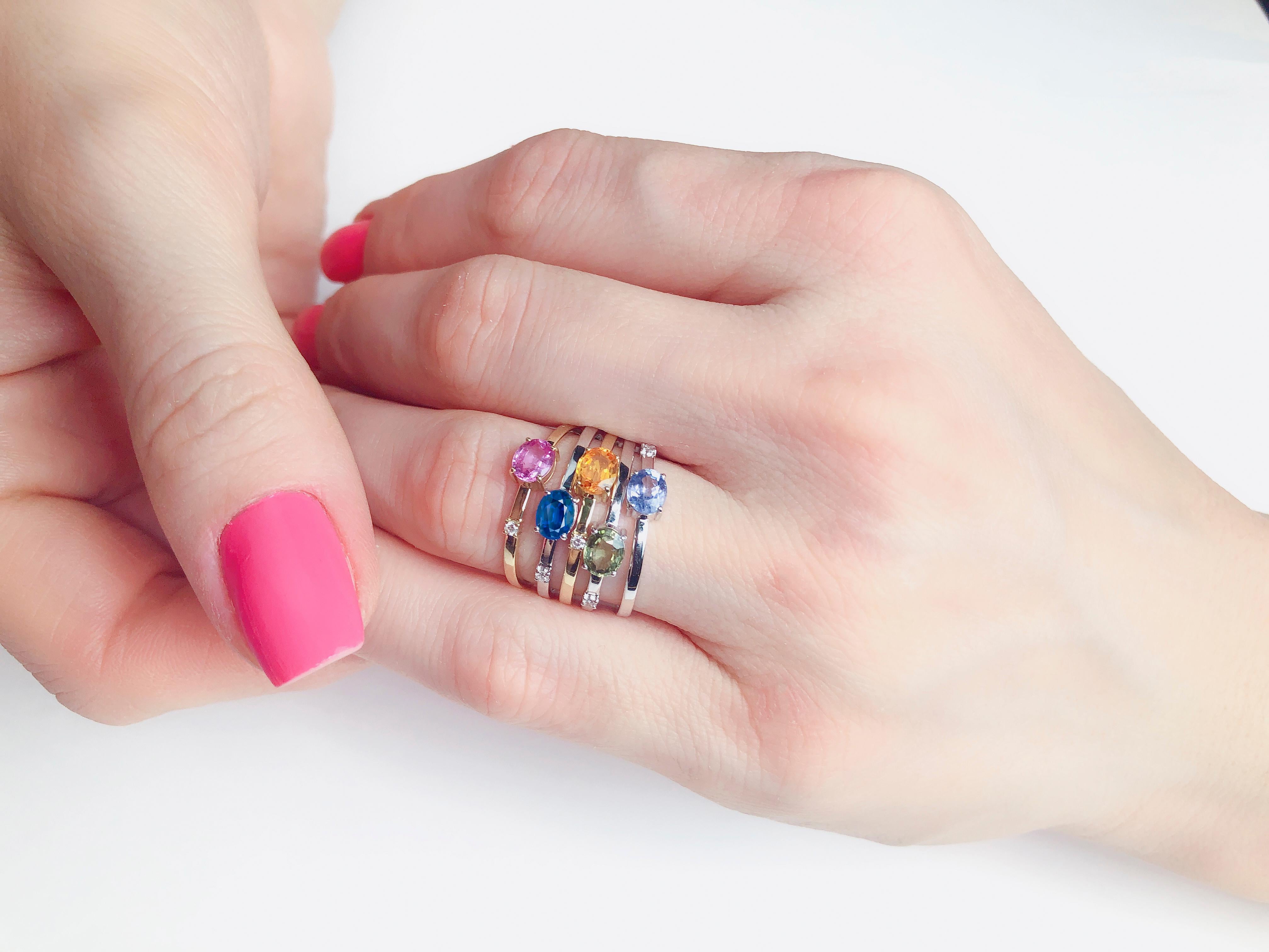 For Sale:  Multicolor sapphire 14k gold ring set. 7