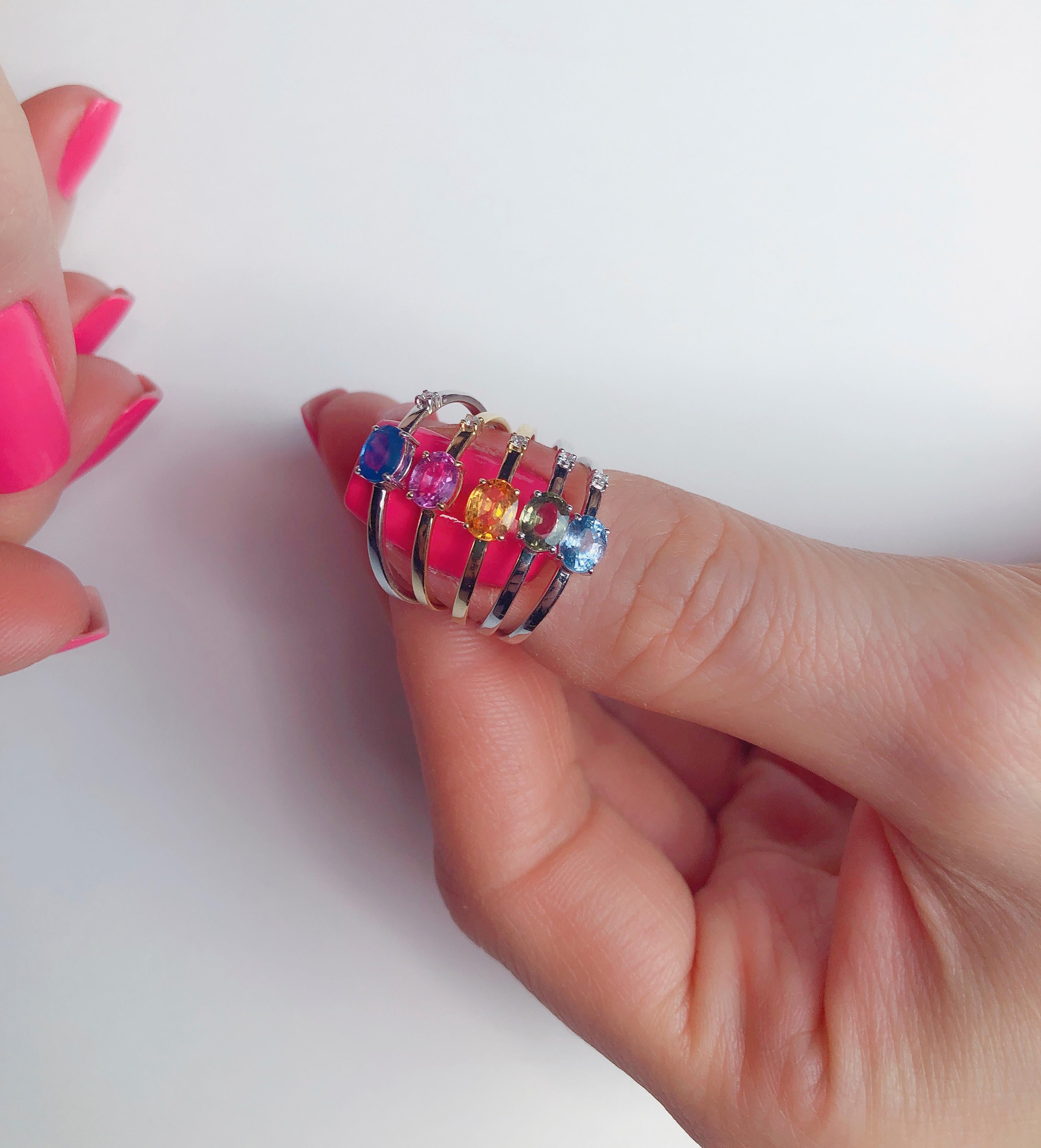 For Sale:  Multicolor sapphire 14k gold ring set. 8