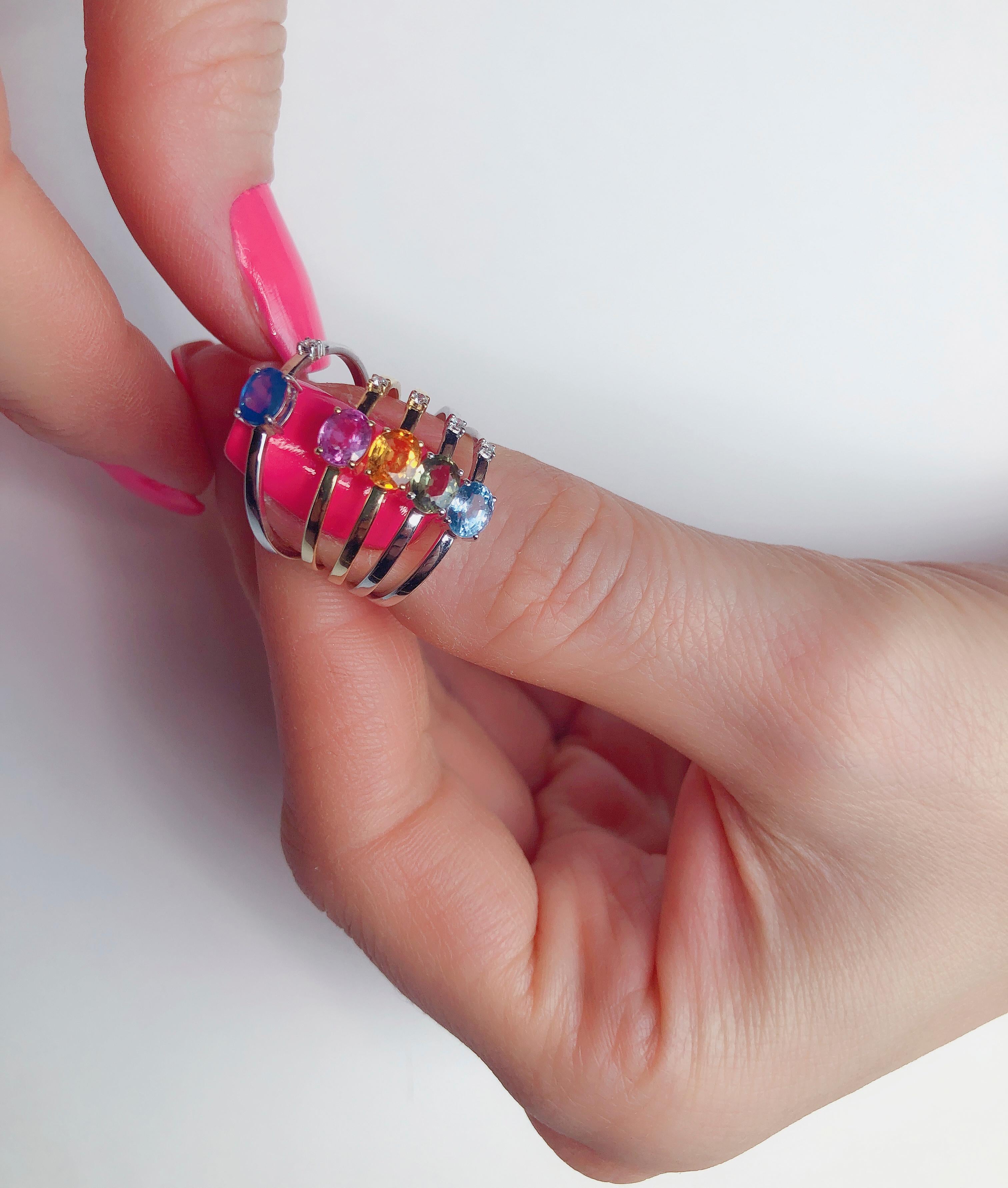 For Sale:  Multicolor sapphire 14k gold ring set. 9