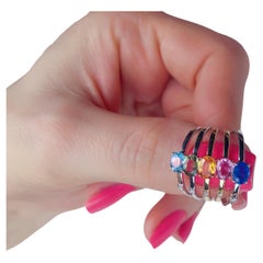 Multicolor sapphire 14k gold ring set.