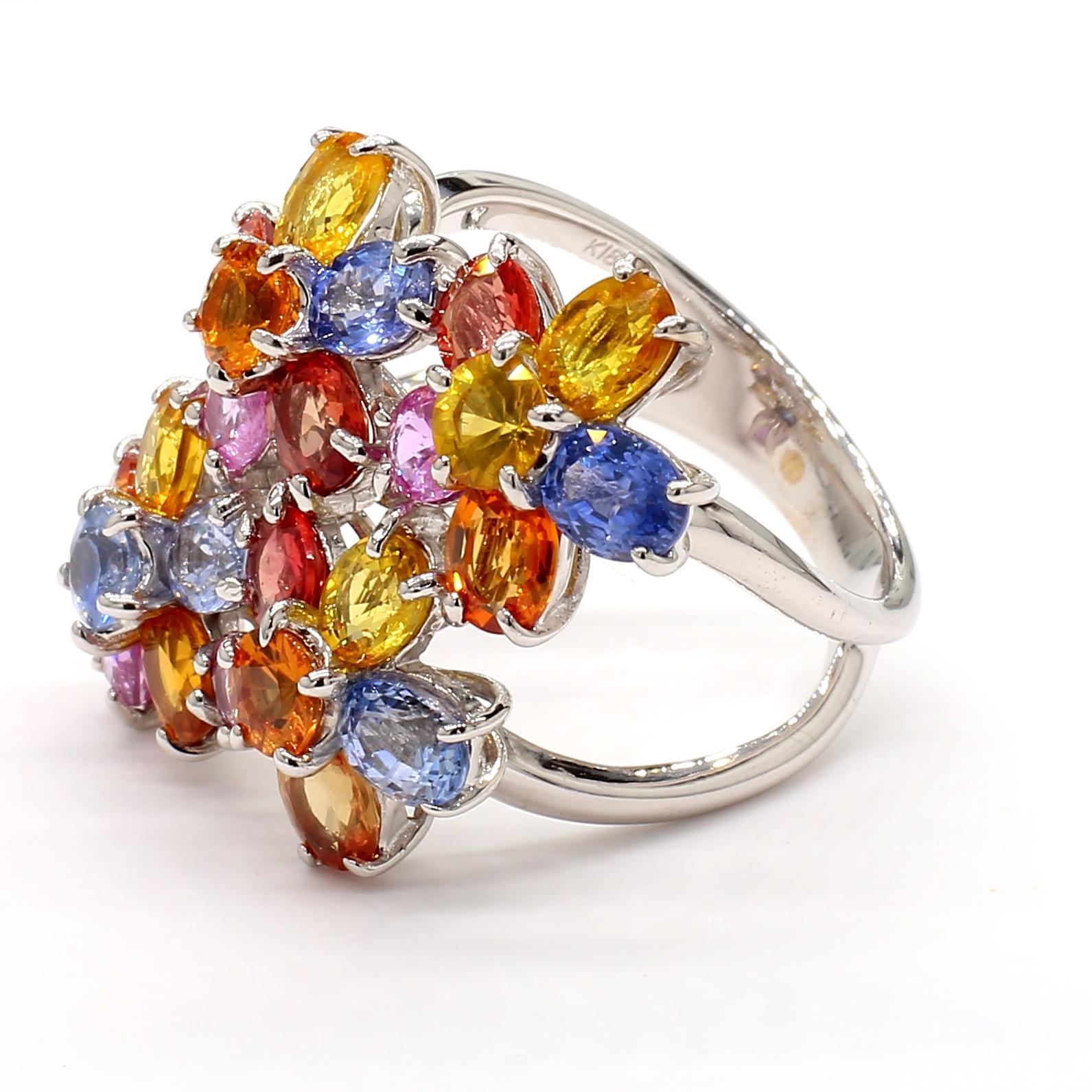 Multicolor Sapphire 18K Gold Ring (Ovalschliff) im Angebot