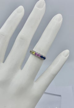 Multicolor Sapphire 32 Diamond Ring Lavender Blue Orange Pink Yellow Sapphires