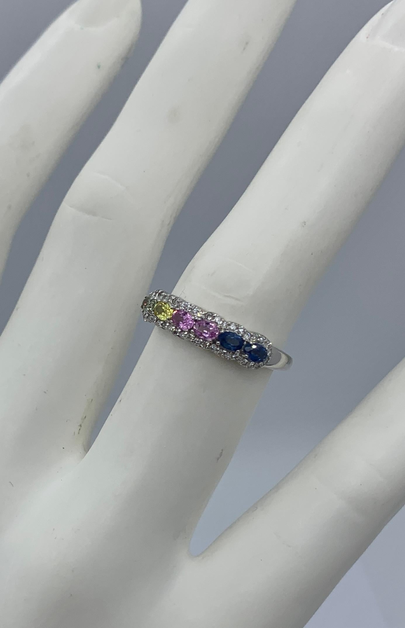 Oval Cut Multicolor Sapphire 32 Diamond Ring Lavender Blue Orange Pink Yellow Sapphires For Sale
