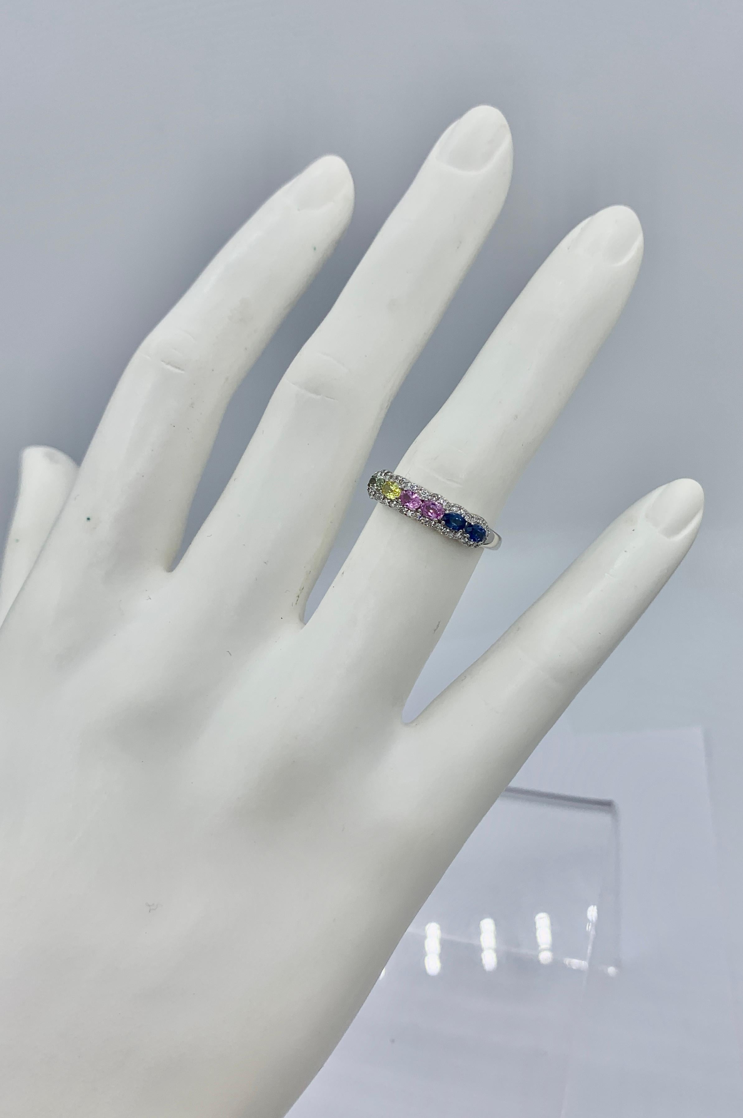 Multicolor Sapphire 32 Diamond Ring Lavender Blue Orange Pink Yellow Sapphires For Sale 1