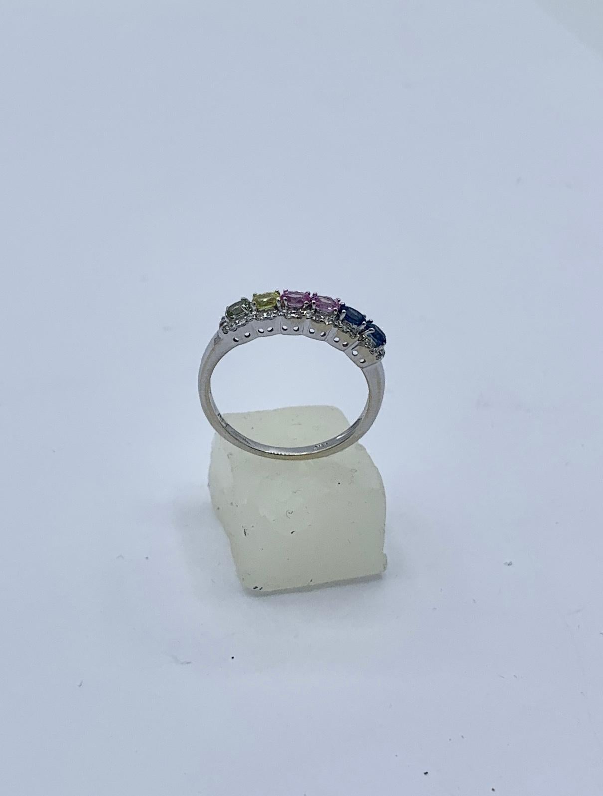 Multicolor Sapphire 32 Diamond Ring Lavender Blue Orange Pink Yellow Sapphires For Sale 2