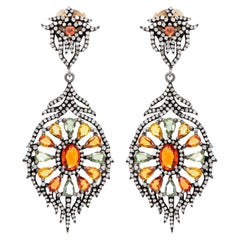 Multicolor Sapphire 8 Carats Total Earrings with Diamonds Silver