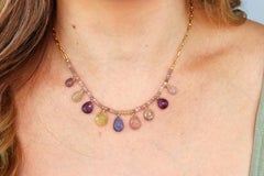 Multicolor Sapphire and 14K Gold Filled Wire Wrapped Paperclip Link Necklace 16”