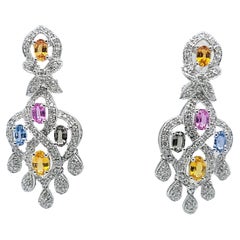Retro Multicolor Sapphire and Diamond Chandelier Earrings