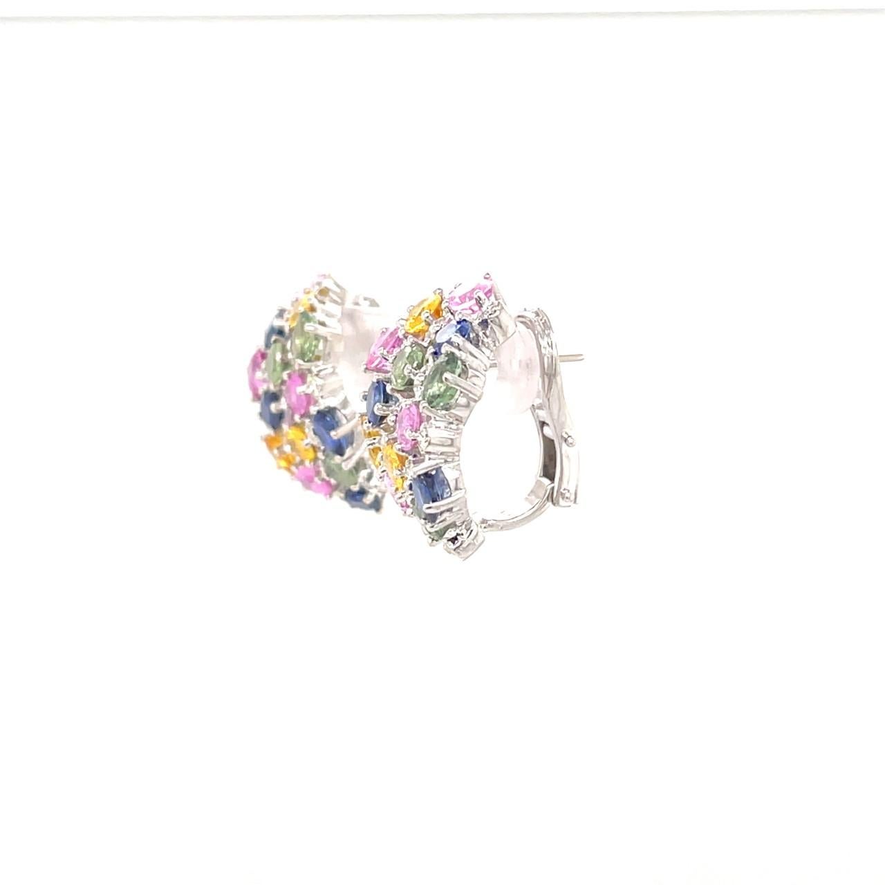 Oval Cut Multicolor Sapphire and Diamond Earrings