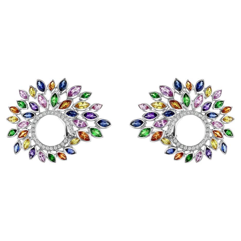 Multicolor Sapphire and Diamond Earrings For Sale