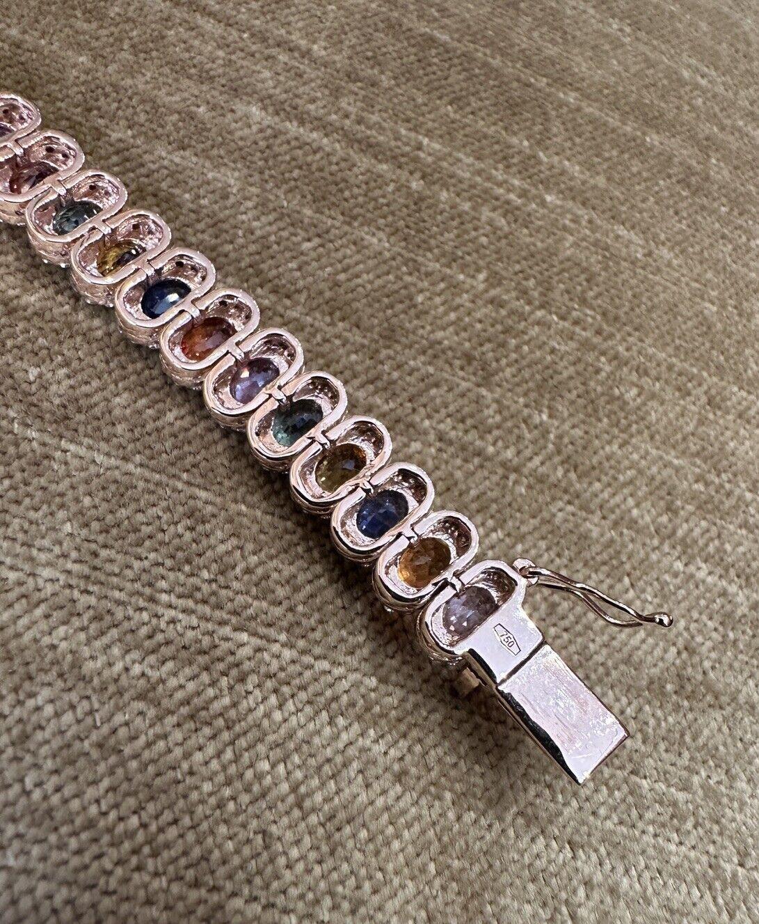 Multicolor Sapphire and Diamond Line Tennis Bracelet in 18k Rose Gold For Sale 3