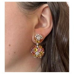 Multicolor Sapphire and Diamond Star Drop Earrings in 18k White Gold