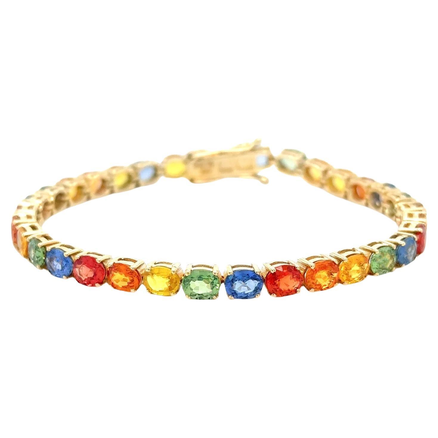Multicolor Sapphire Bracelet 15.15 Carats 14K Yellow Gold For Sale