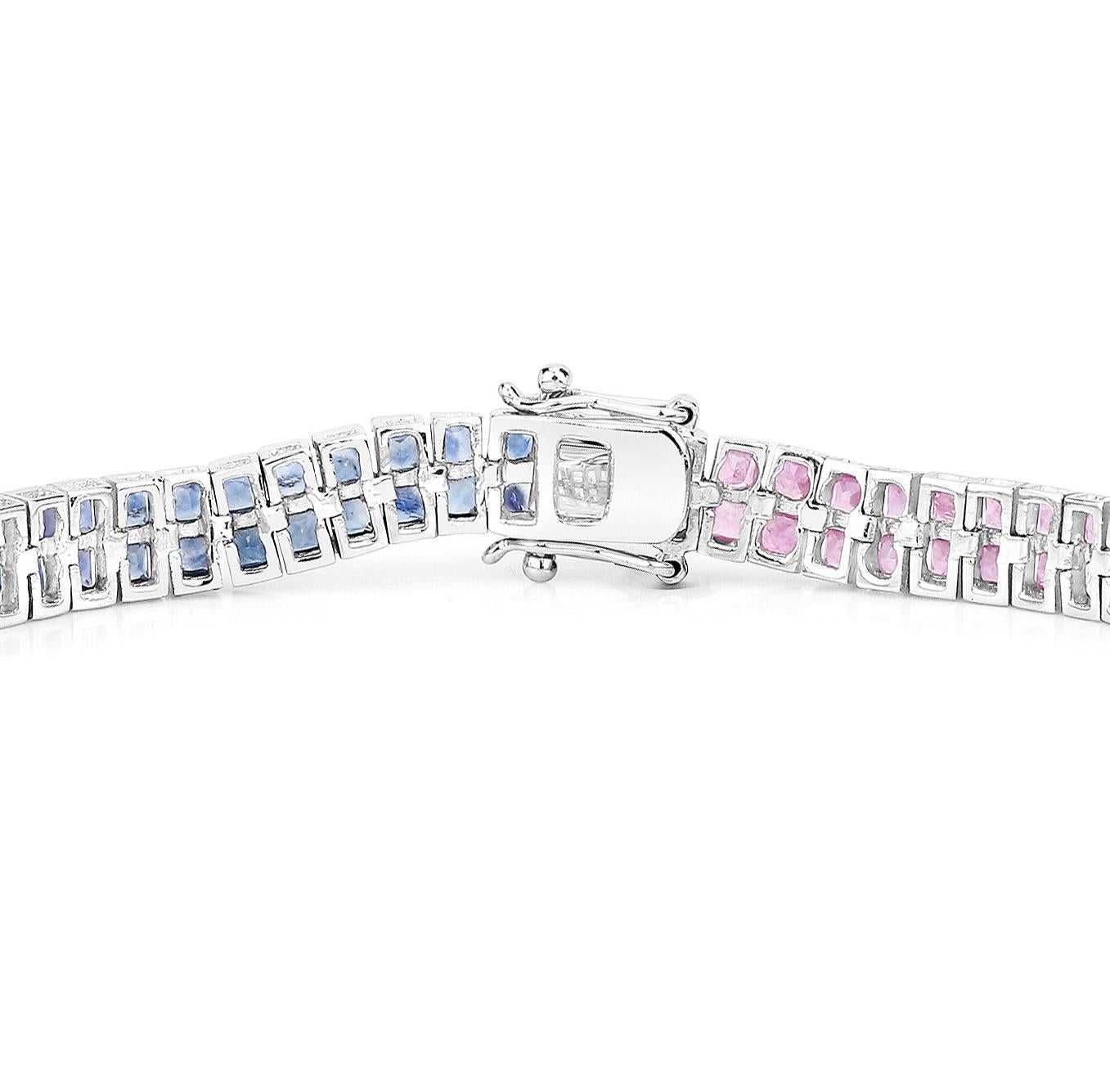 Quadrato Bracciale Zaffiro Multicolore Rosa Blu Bianco 9,52 Carati A. Silver in vendita