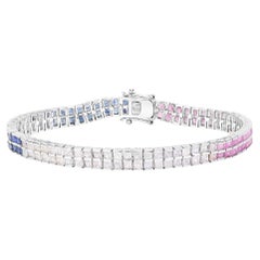 Bracelet de saphirs multicolores roses, bleus et blancs 9,52 carats en argent sterling