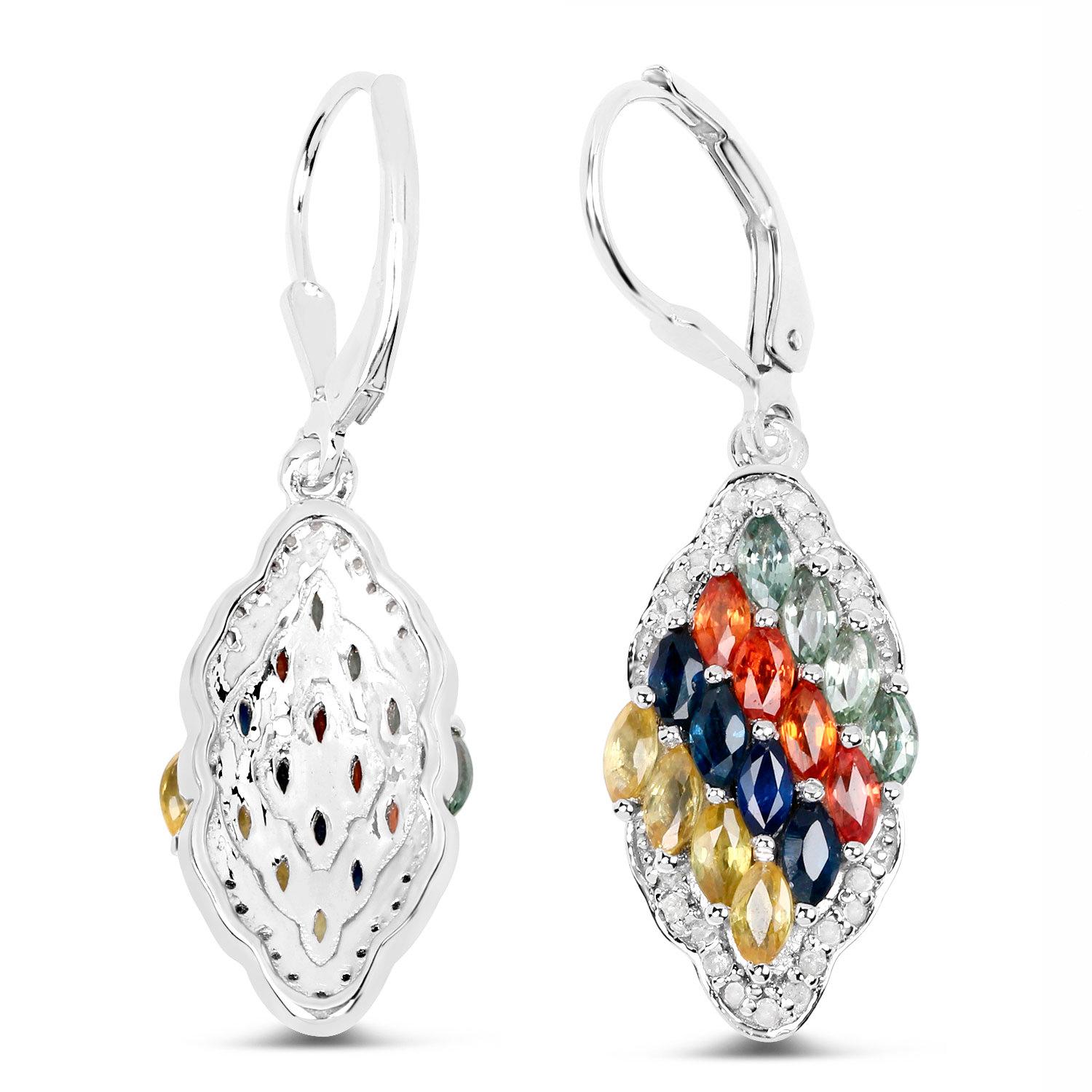 Mehrfarbige Saphir-Cluster-Ohrringe mit Diamanten 2,95 Karat Sterlingsilber im Zustand „Hervorragend“ im Angebot in Aliso Viejo, CA