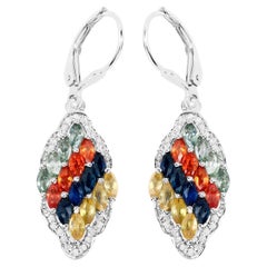 Pendientes Racimo Zafiro Multicolor Diamantes 2,95 Quilates Plata de Ley