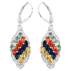 Orecchini a grappolo con zaffiro multicolore Diamanti 2,95 carati A. Silver