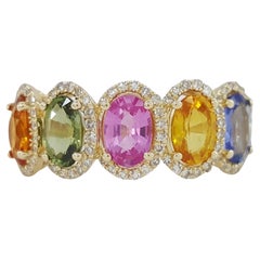 Multicolor Sapphire Diamond Band Ring