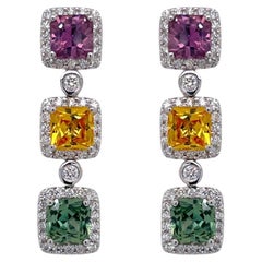 Multicolor Sapphire & Diamond Drop Earring in 18k White Gold