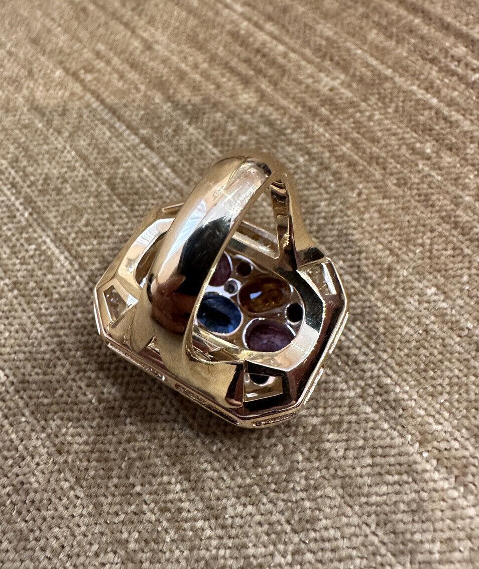 Multicolor Sapphire & Diamond Large Cocktail Ring in 18k Yellow Gold In Excellent Condition For Sale In La Jolla, CA