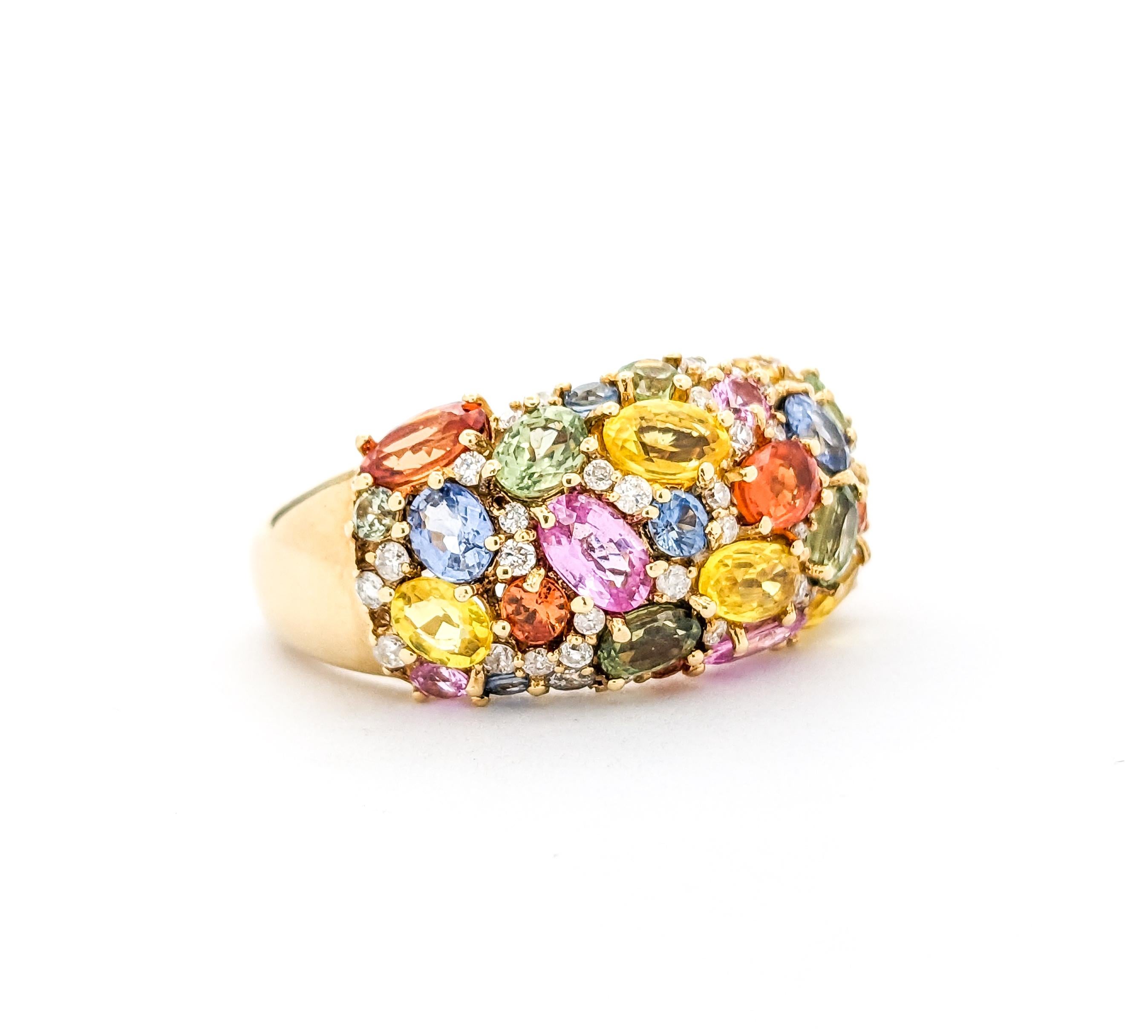 Mehrfarbiger Saphir- und Diamant-Pavé-Ring aus Gelbgold 1