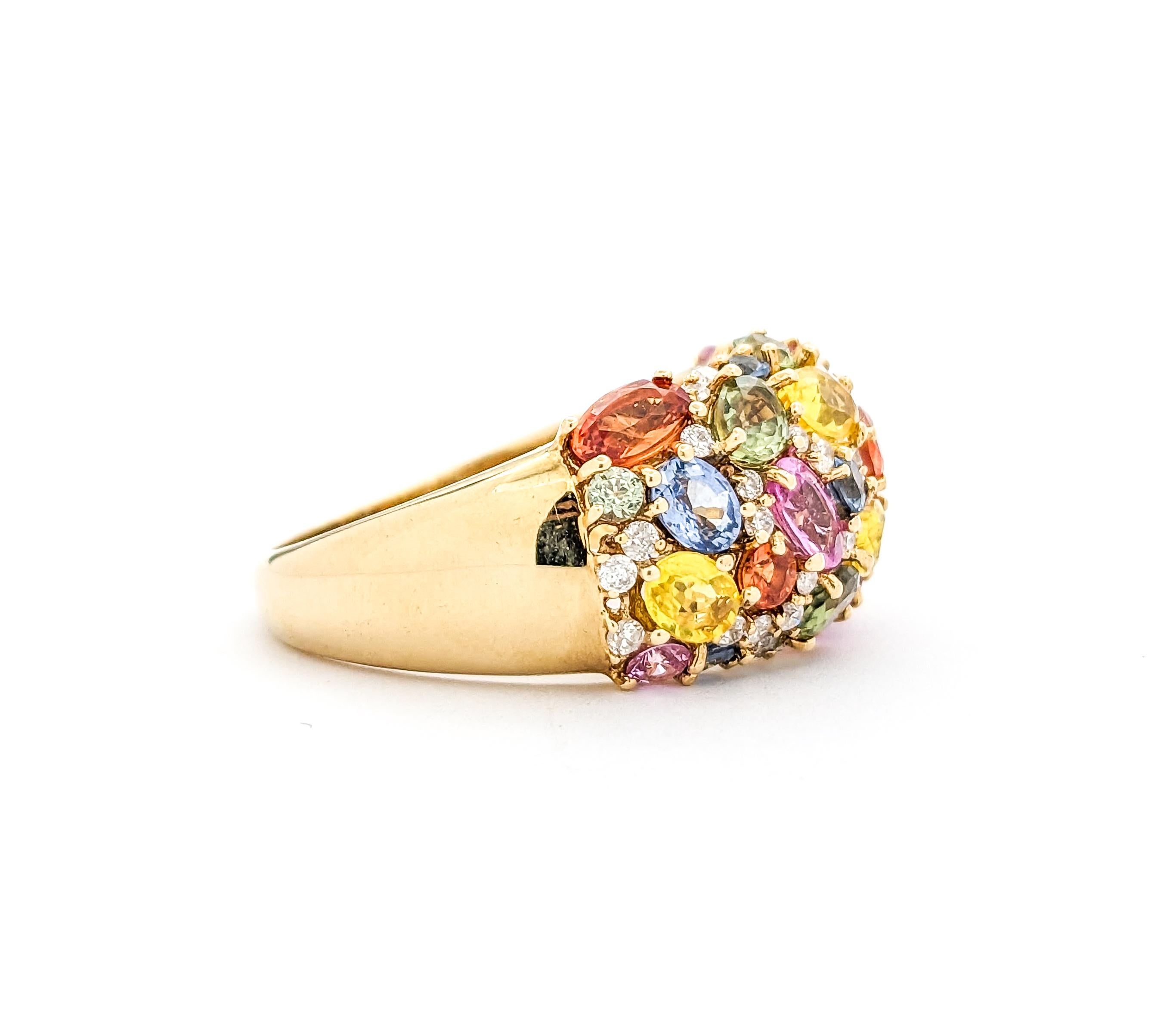 Mehrfarbiger Saphir- und Diamant-Pavé-Ring aus Gelbgold 2