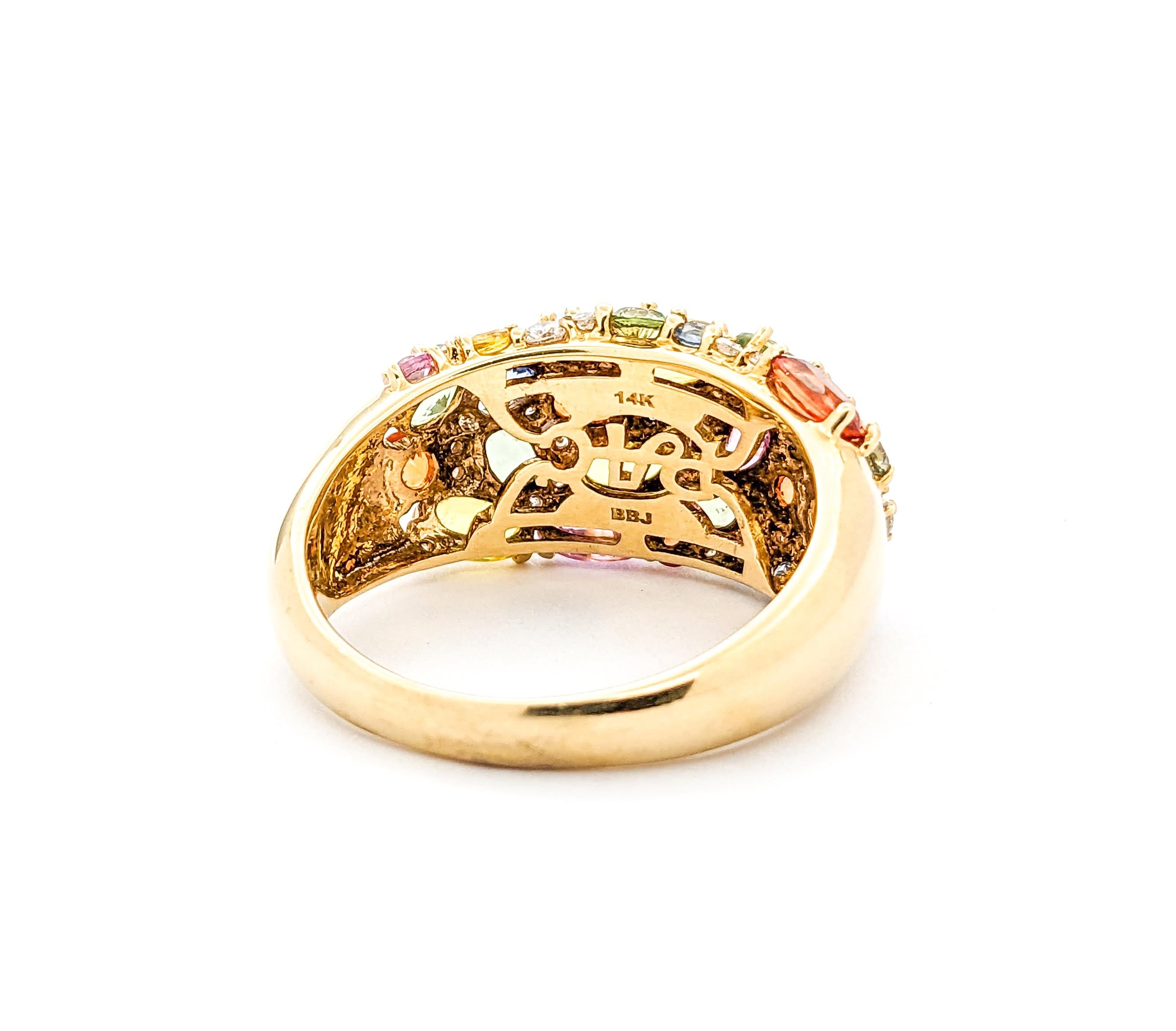 Mehrfarbiger Saphir- und Diamant-Pavé-Ring aus Gelbgold 3