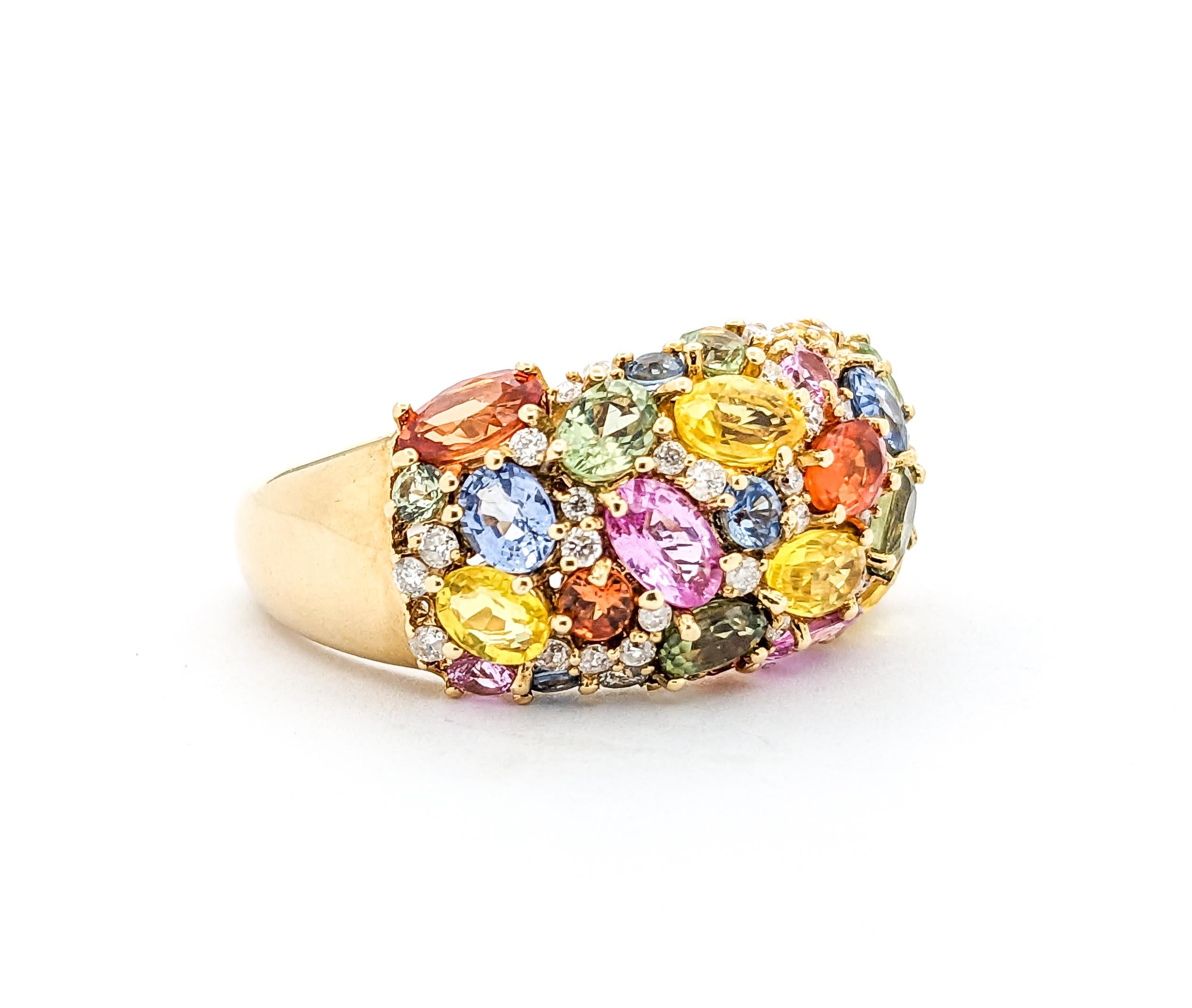Mehrfarbiger Saphir- und Diamant-Pavé-Ring aus Gelbgold 4