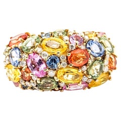 Mehrfarbiger Saphir- und Diamant-Pavé-Ring aus Gelbgold