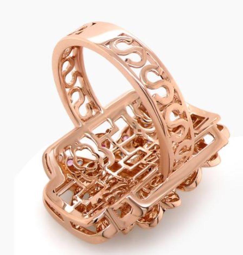 Mixed Cut Multicolor Sapphire & Diamond Pave Hummingbird Flower 18K Rose Gold Animal Ring For Sale