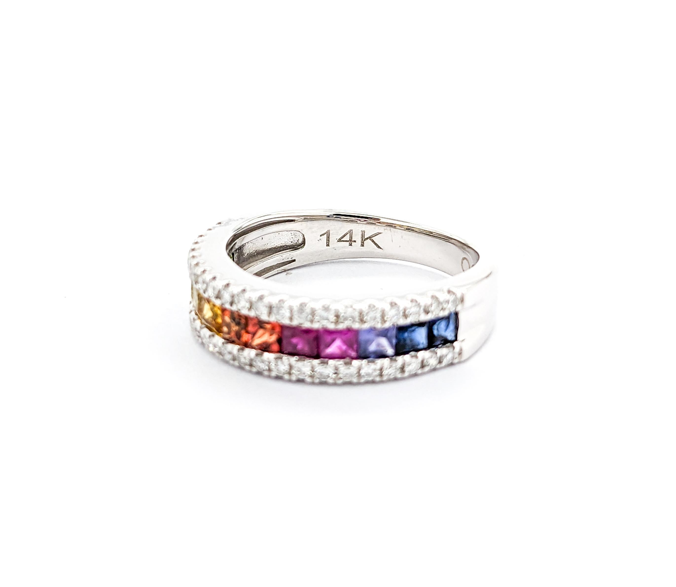 Multicolor Sapphire & Diamond Rainbow Band Ring in White Gold For Sale 5