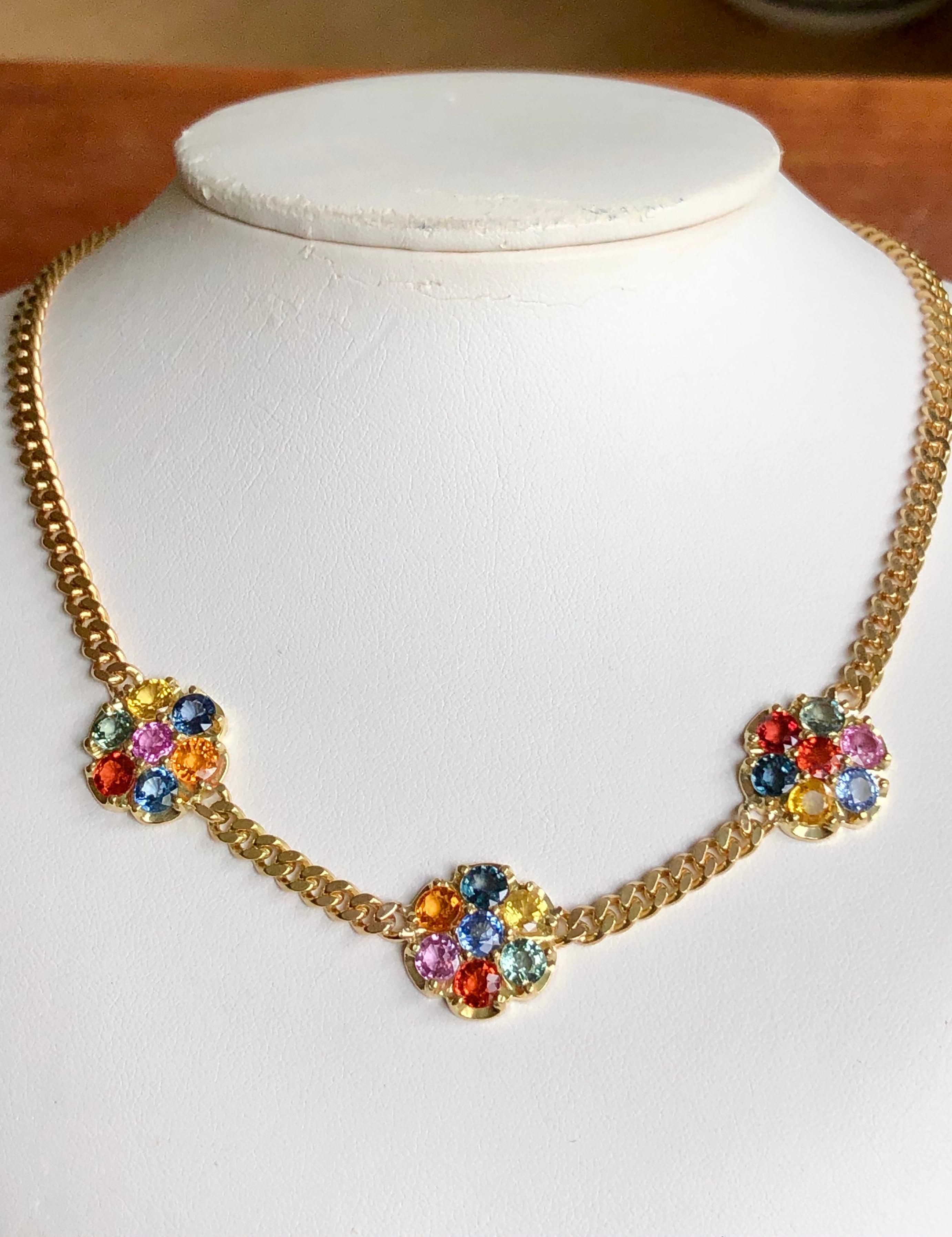 13.50 Carat Sapphire Chain Necklace 18K Yellow Gold For Sale 8