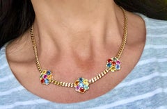 13.50 Carat Multi Sapphire Floral Necklace Or 18K