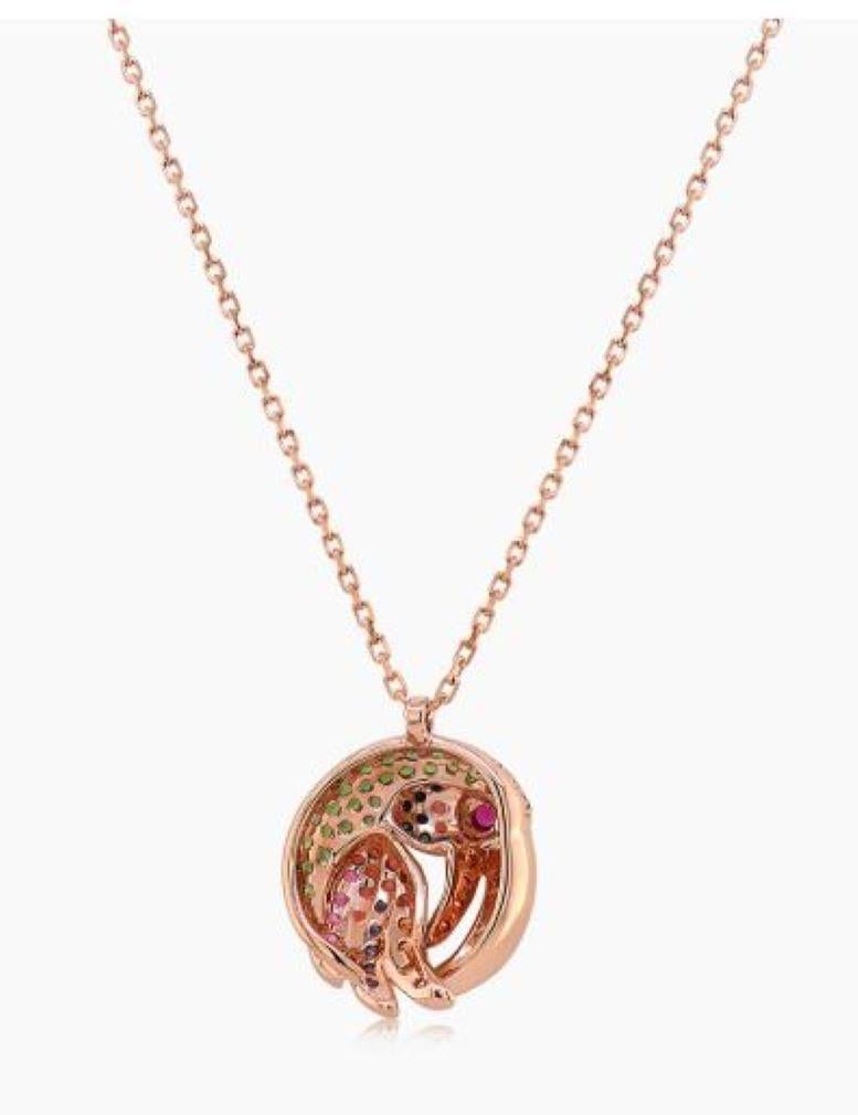 Mixed Cut Multicolor Sapphire Gemstone & Diamond Toucan Parrot Bird Gold Pendant Necklace For Sale