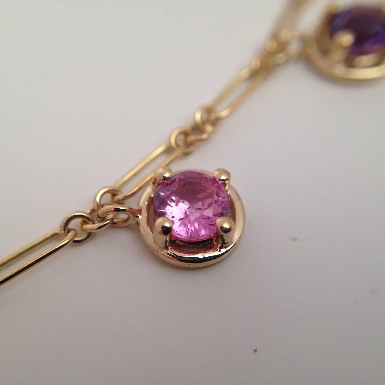 Multicolor Sapphire Gemstone Handmade Necklace 18K Gold 7