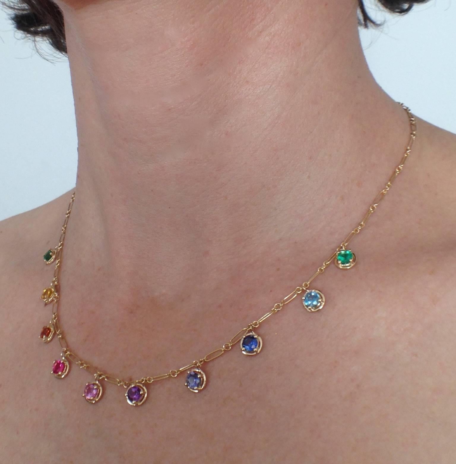 Multicolor Sapphire Gemstone Handmade Necklace 18K Gold 13