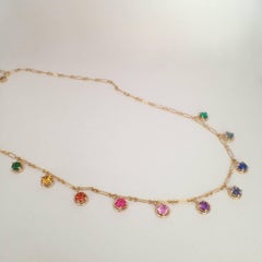 Multicolor Sapphire Gemstone Handmade Necklace 18K Gold