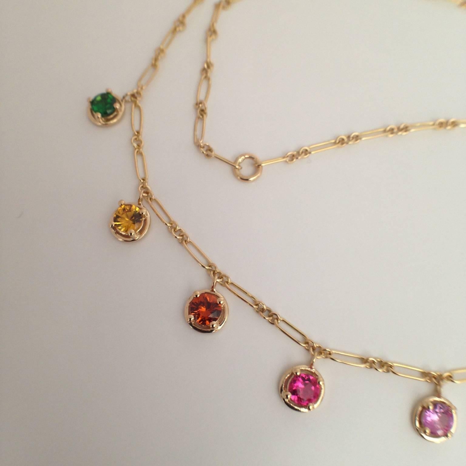 Artisan Multicolor Sapphire Gemstone Handmade Necklace 18K Gold