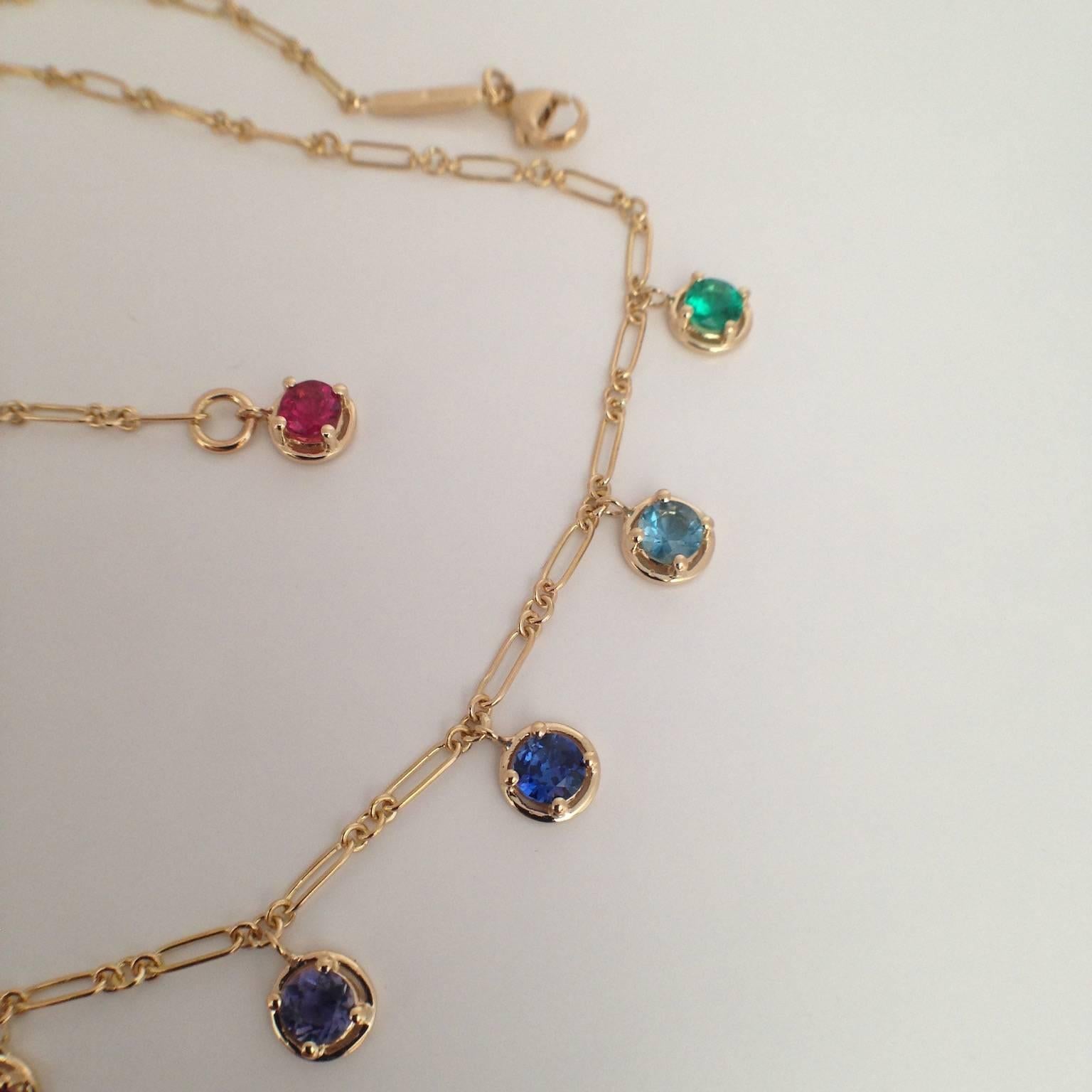 Women's or Men's Multicolor Sapphire Gemstone Handmade Necklace 18K Gold