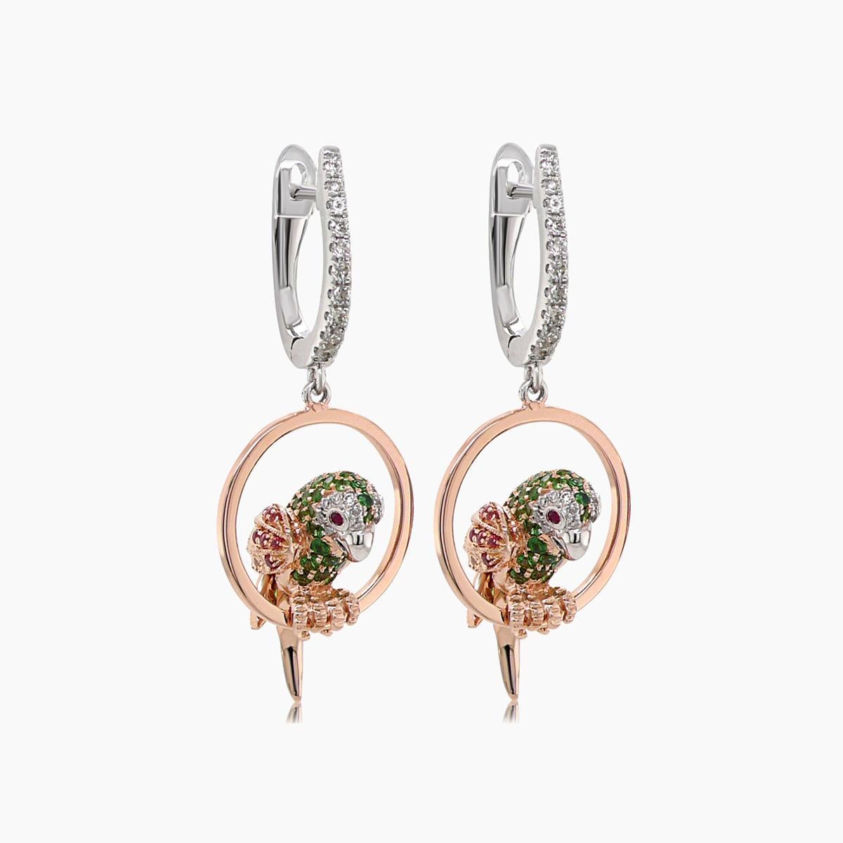 48 White Diamonds 0.33 CT
116 Green Garnet 1.22 CT
24 Orange Sapphire 0.13 CT
6 Pink Sapphire 0.04 CT
4 Ruby 0.03 CT
26 Yellow Sapphire 0.16 CT
18KT 9.68 GM 

18K Gold & Precious Diamond & Gemstone Animal & Fantasy Jewelry
Our Animal and Fantasy