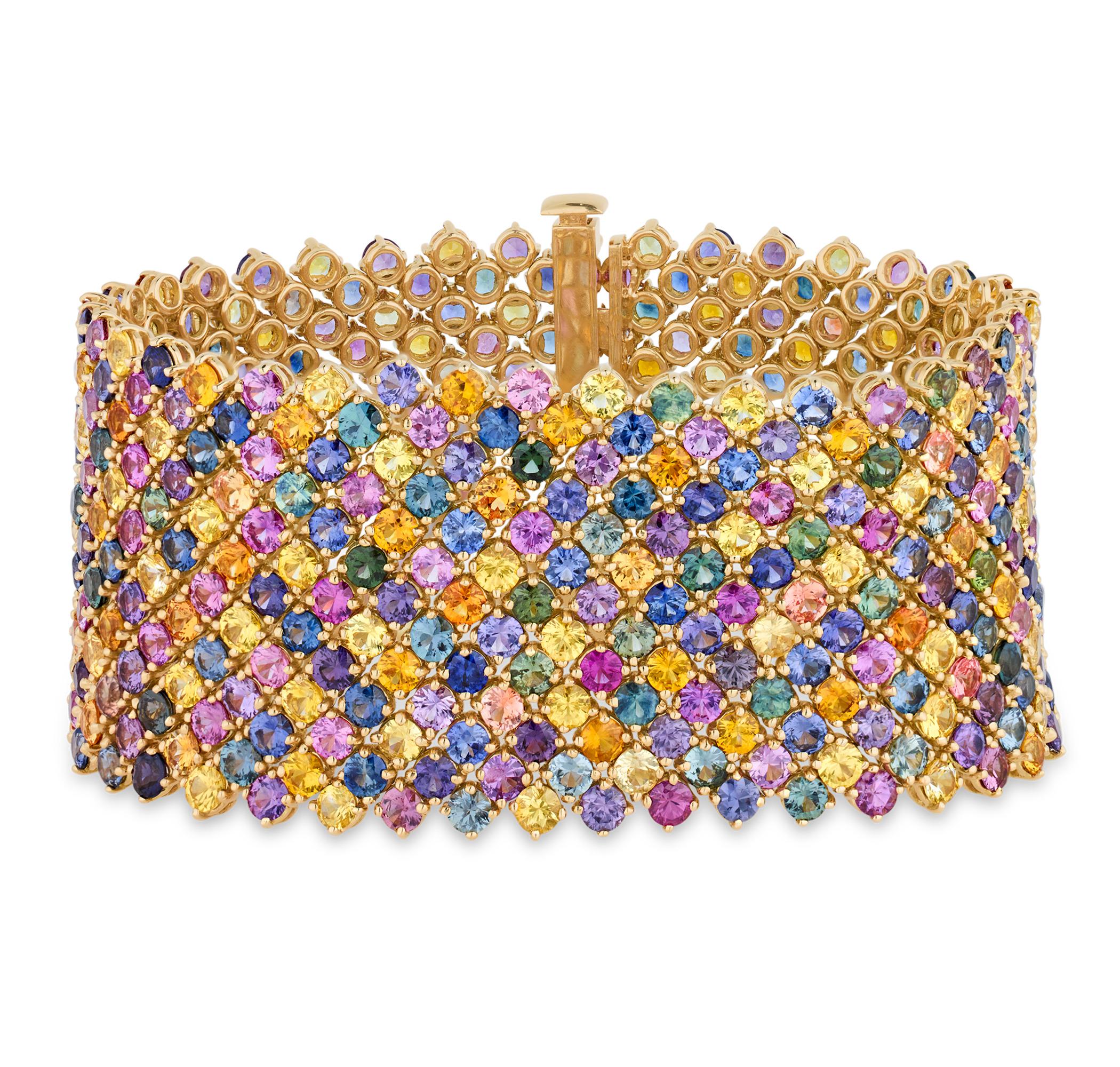 Pulsera Malla Zafiro Multicolor. 65,53 Quilates Corte redondo en venta