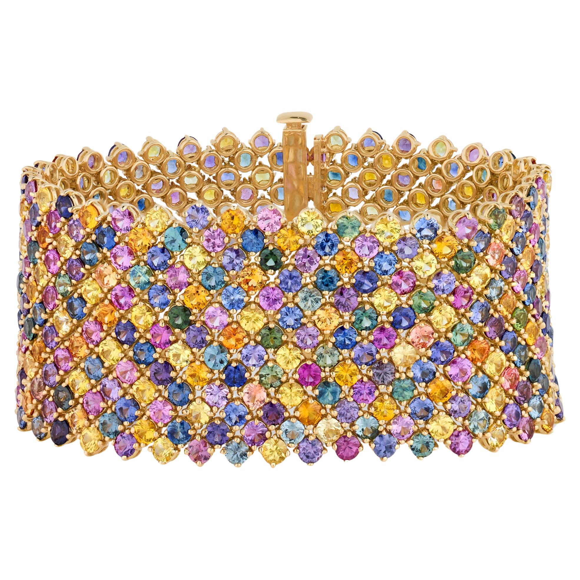 Multicolor Sapphire Mesh Bracelet. 65.53 Carats