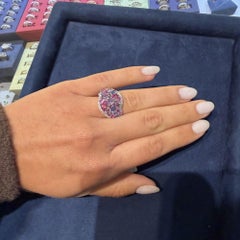 Multicolor Sapphire Pear Marquise Mix & Diamond Cluster 18K White Gold Dome Ring