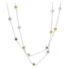Multicolor Sapphire Rainbow Station Gemstone by the Yard Necklace 14k White Gold