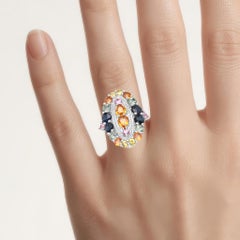 Mehrfarbiger Saphir-Ring, 3,72 Karat, Sterlingsilber