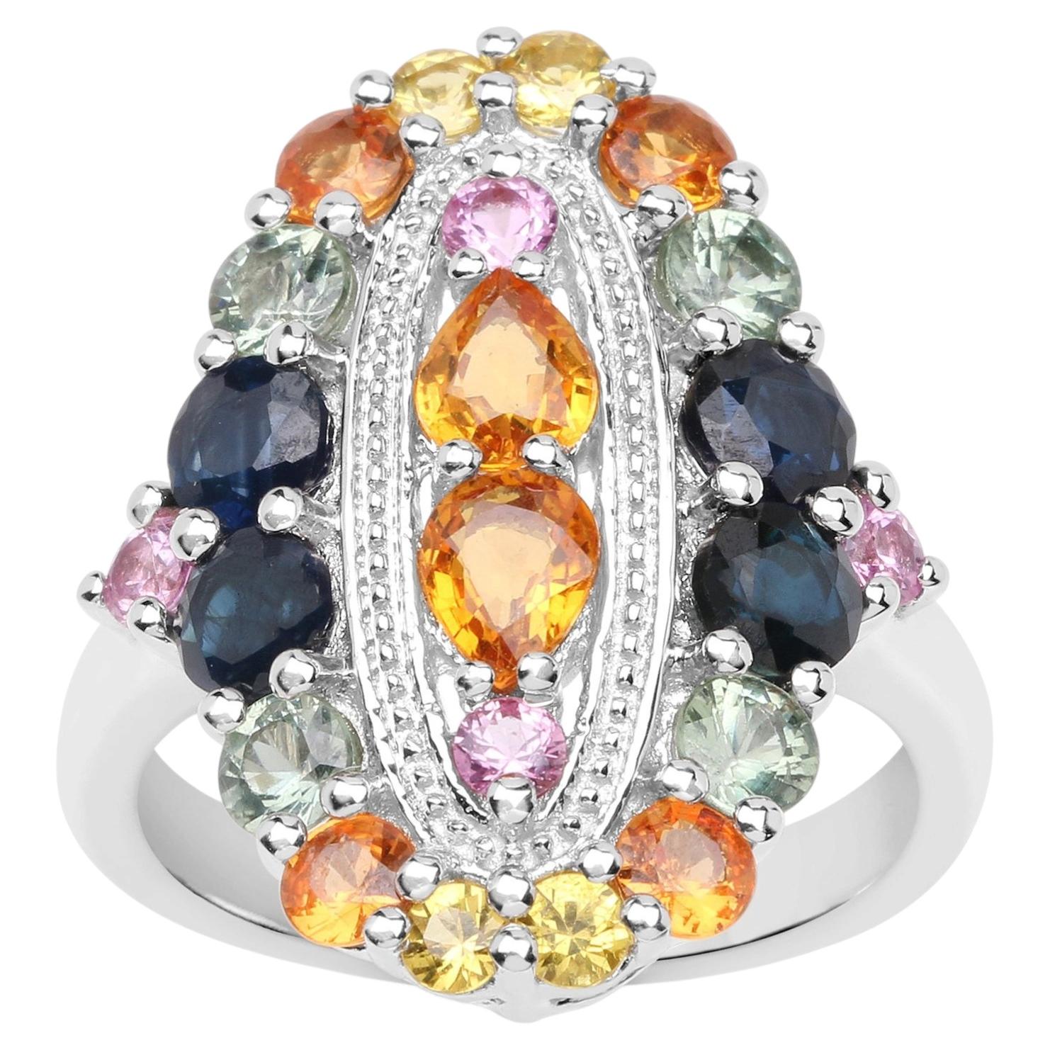Multicolor Sapphire Ring 3.72 Carats Sterling Silver